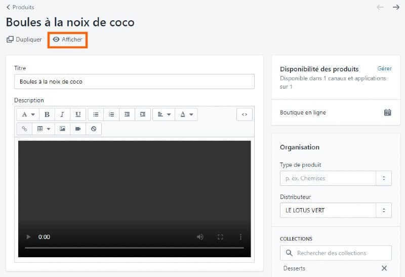 insérer une vidéo produit dans Shopify,vidéo sur votre fiche produit Shopify