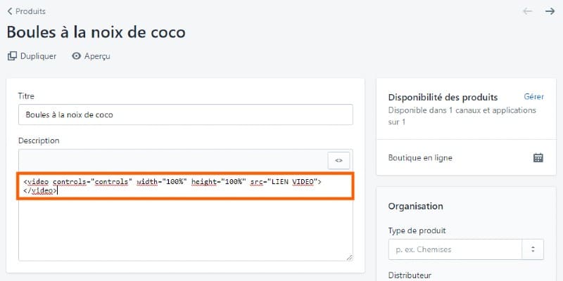 insérer une vidéo produit dans Shopify,vidéo sur votre fiche produit Shopify