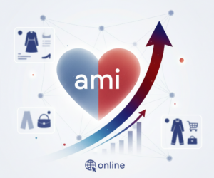 Graphique de croissance avec cœur bicolore pour le shopping en ligne