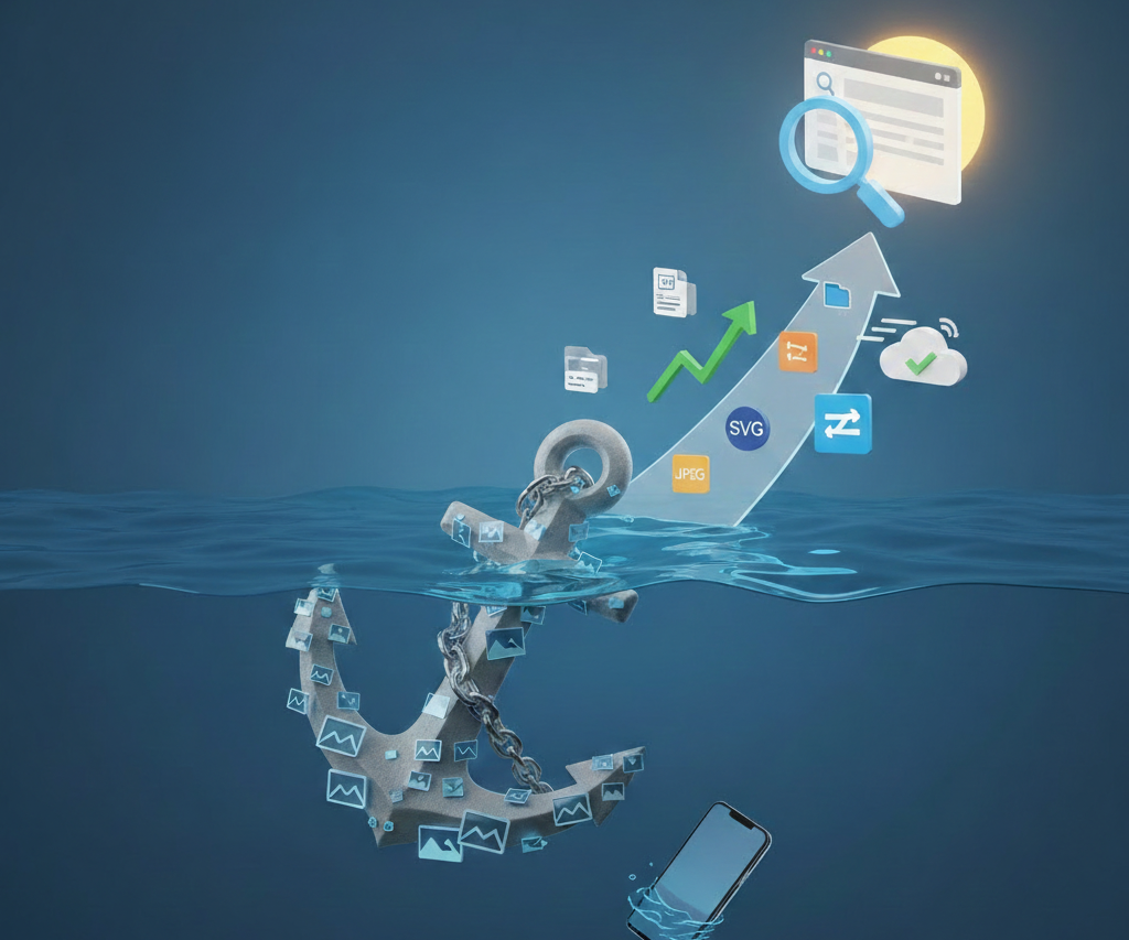 Ancre lestée d'images sous l'eau illustrant un SEO pénalisé