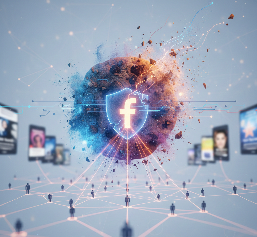 gemini generLogo Facebook sur un bouclier protégeant un cookie fragmentéated image p2hmkep2hmkep2hm