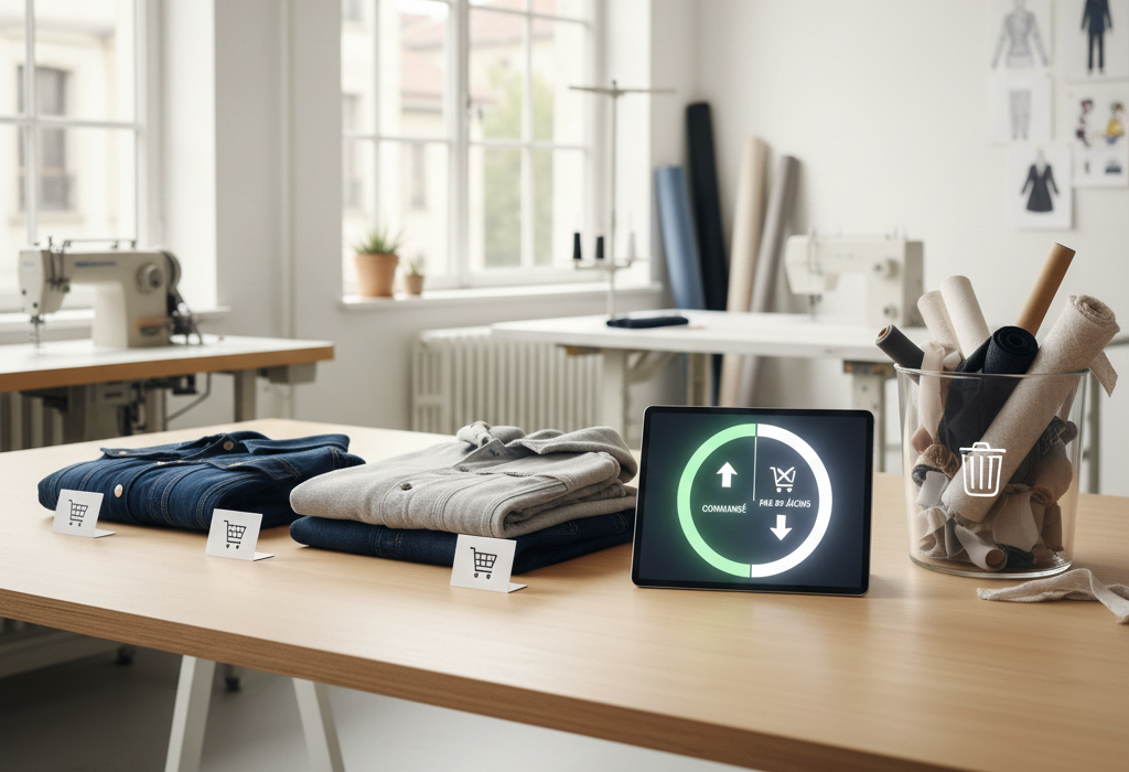 Tablette affichant des statistiques de vente dans un atelier