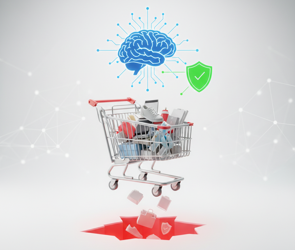 Cerveau au-dessus d'un caddie tombant dans un trou