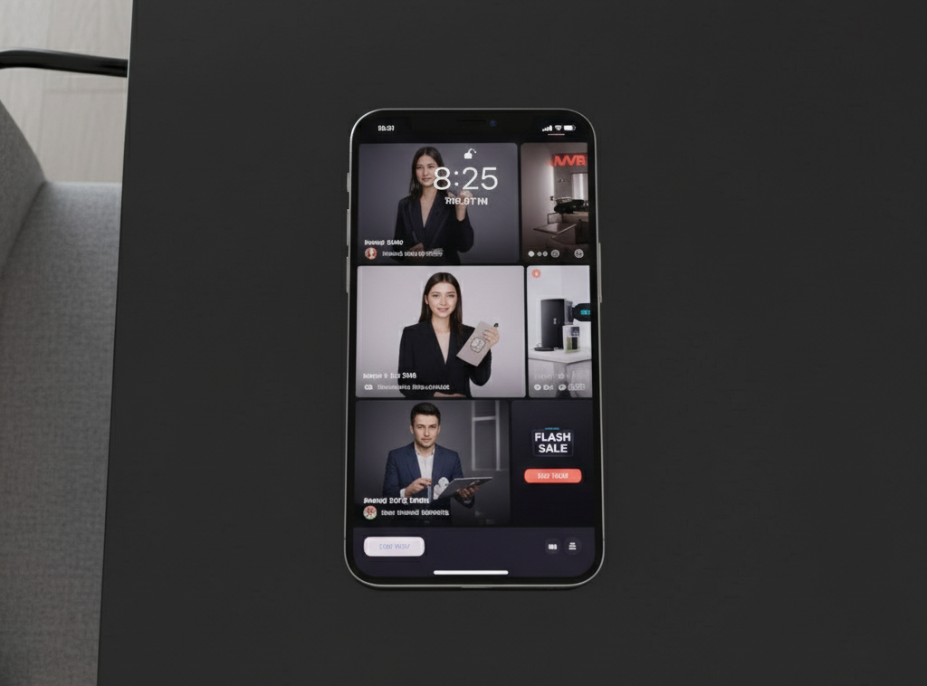 Interface mobile de live shopping avec plusieurs flux vidéo