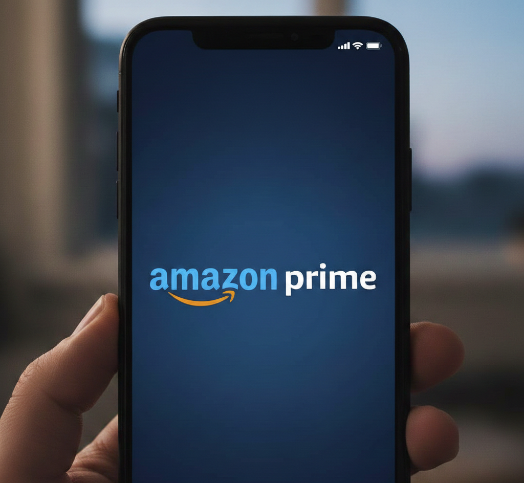 Logo Amazon Prime affiché sur l'écran d'un smartphone tenu en main