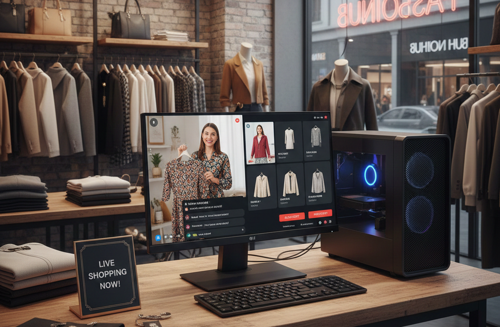 Écran affichant une session de live shopping en magasin