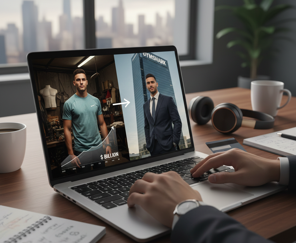 Ordinateur affichant le succès de Gymshark et Ben Francis