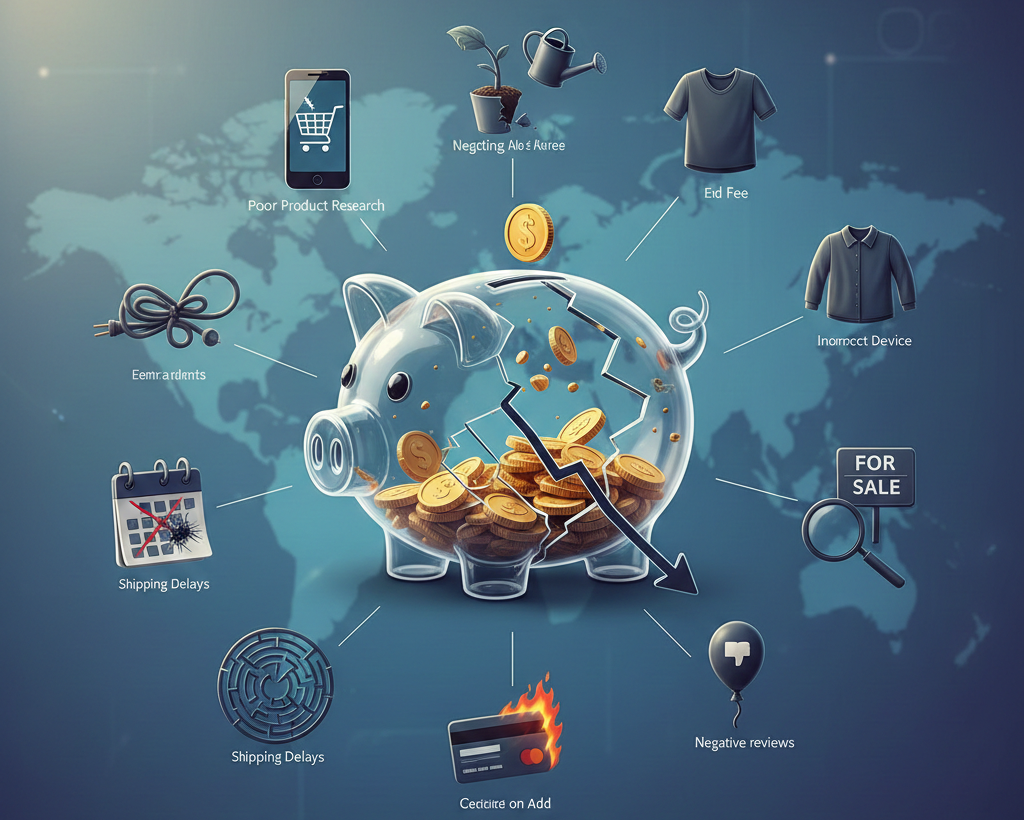 Infographie sur 10 erreurs de débutant coûtant de l'argent en dropshipping.