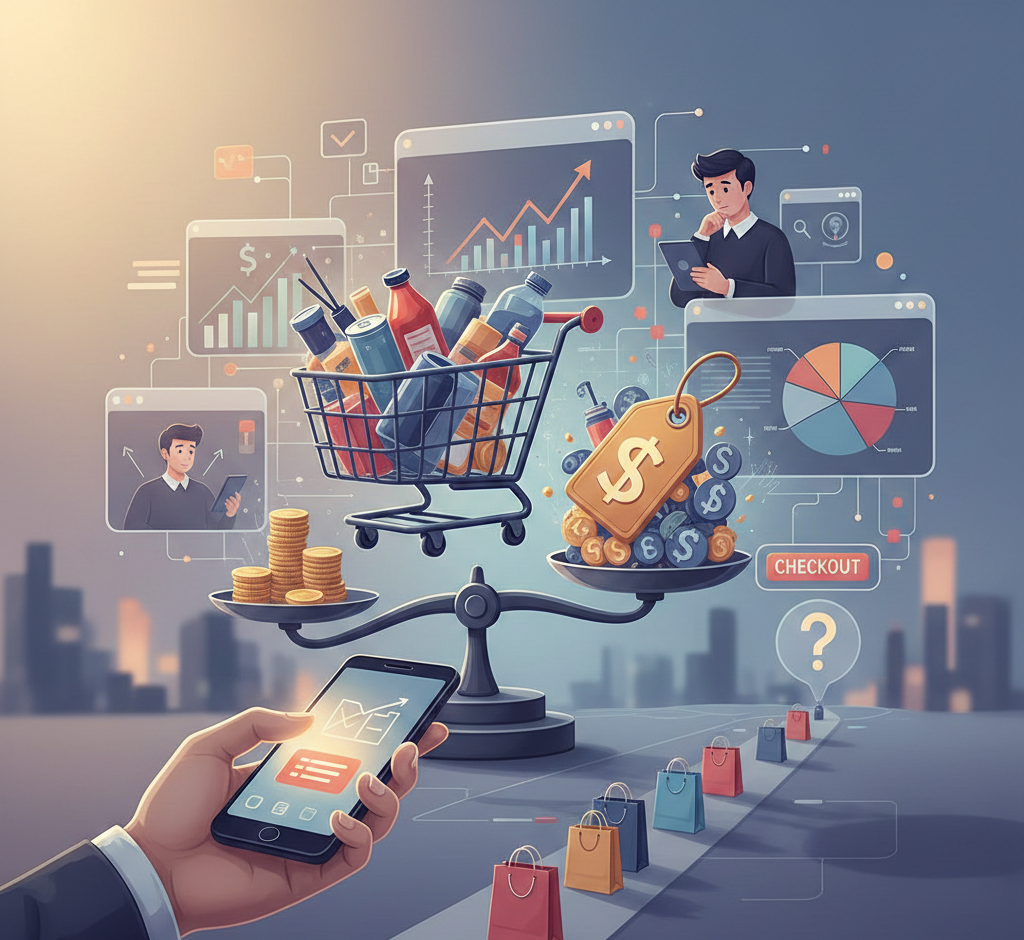 Infographie illustrant la gestion du checkout et la rentabilité e-commerce.