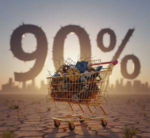 "Caddie rempli de débris devant un symbole 90% épineux."